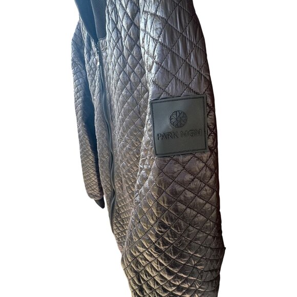 Maceoo Mens Size XL Park MGM Quilted Bomber Jacket Black Zip Closure Pockets - Picture 3 of 10